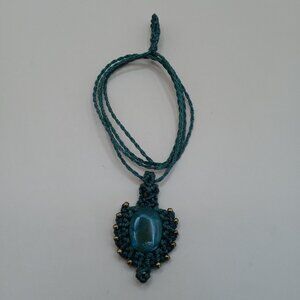 Unisex Necklace Woven Macramé Thread Natural Turquoise Stone Spiritual Amulet